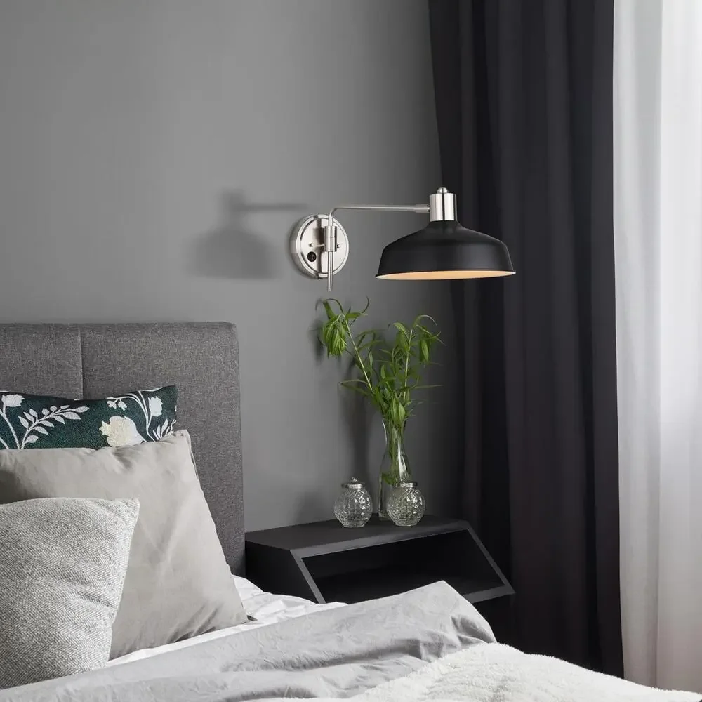 NWT Canarm Bello 1 Light 10 inch Brushed Nickel Black Wall Fixture Wall Light